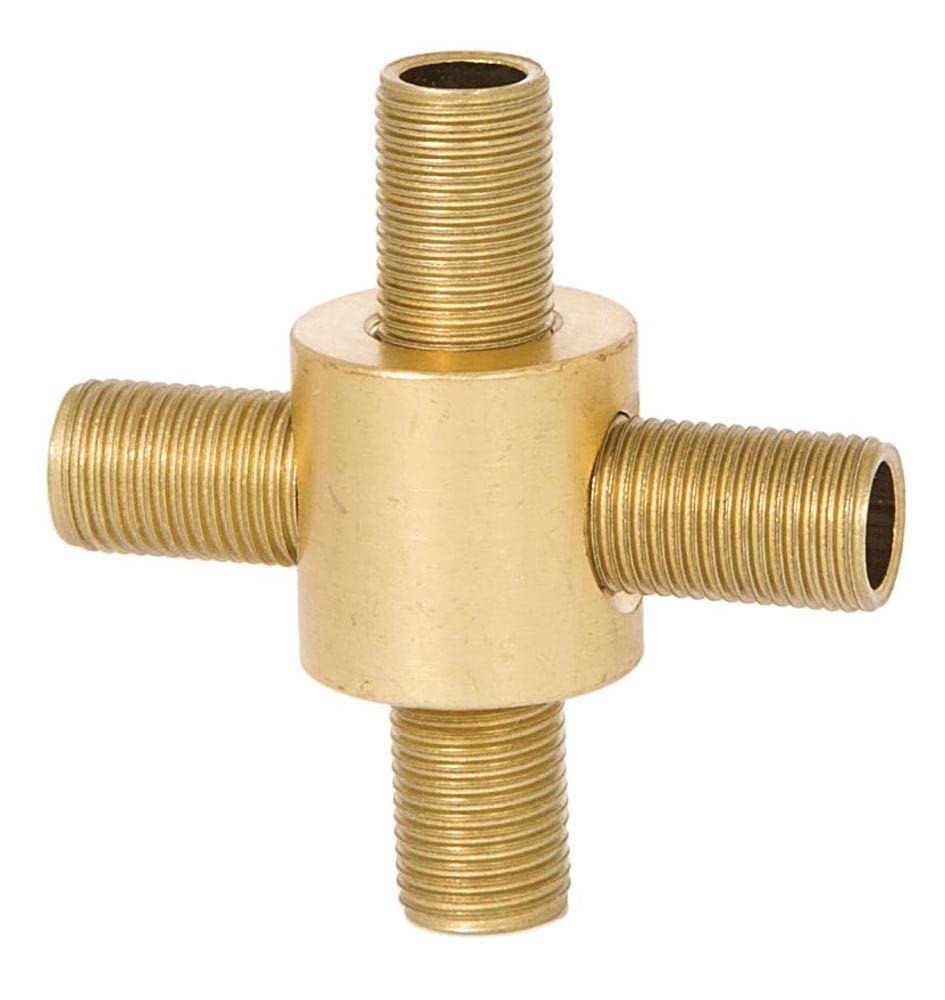 B&P Lamp® 4-Way Brass Arm Back, All Holes Tapped 1/8IP, 3/4 Inch Height by 3/4 Inch Diameter, Unfinished