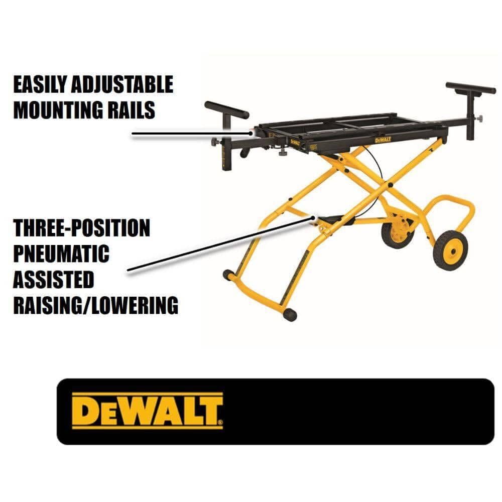 DEWALT DWX726 Miter Saw Stand, 32.5"x60", Foldable Rolling Steel Stand with Wheels, Adjustable Height & 8 ft Material Support