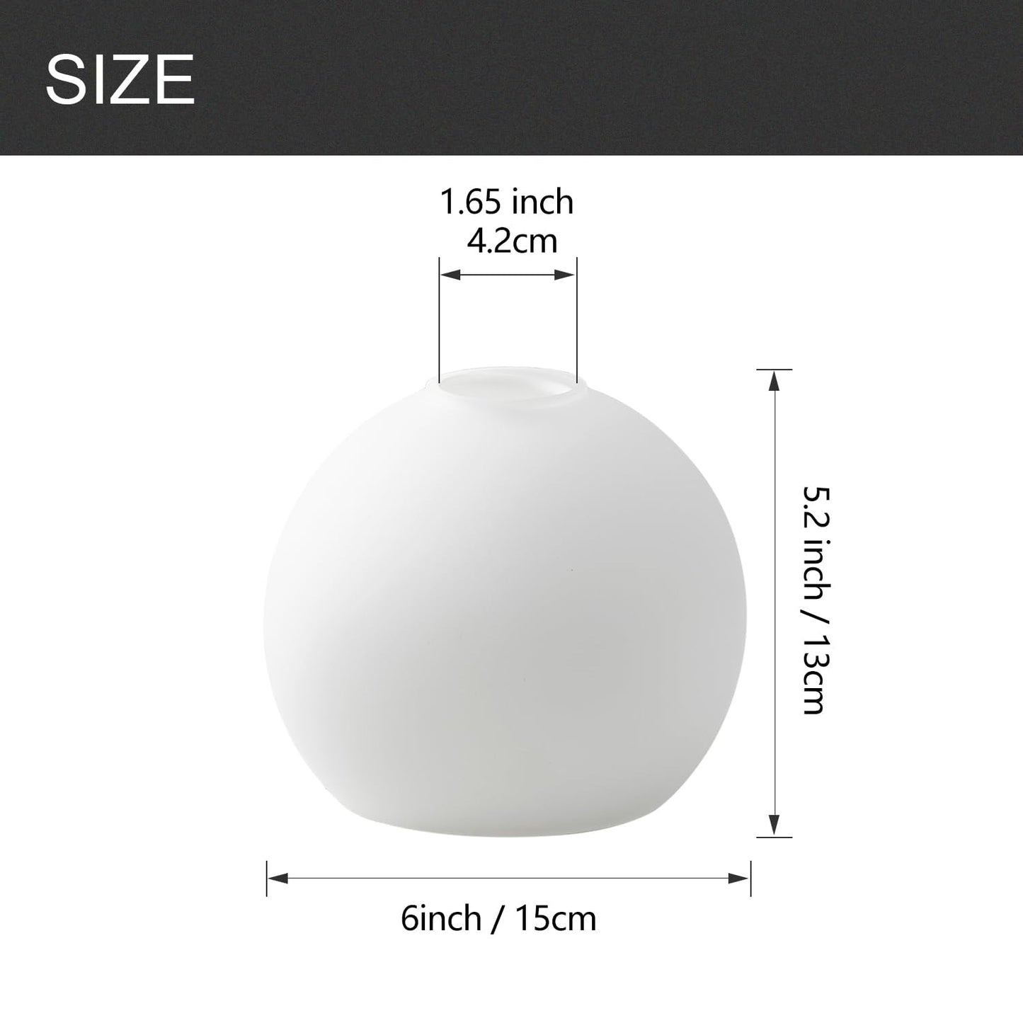 3-Pack 6" White Frosted Glass Globe Shade, E26 Base, 1-5/8" Fitter for Pendant, Wall Sconce, Chandelier & Vanity Lights