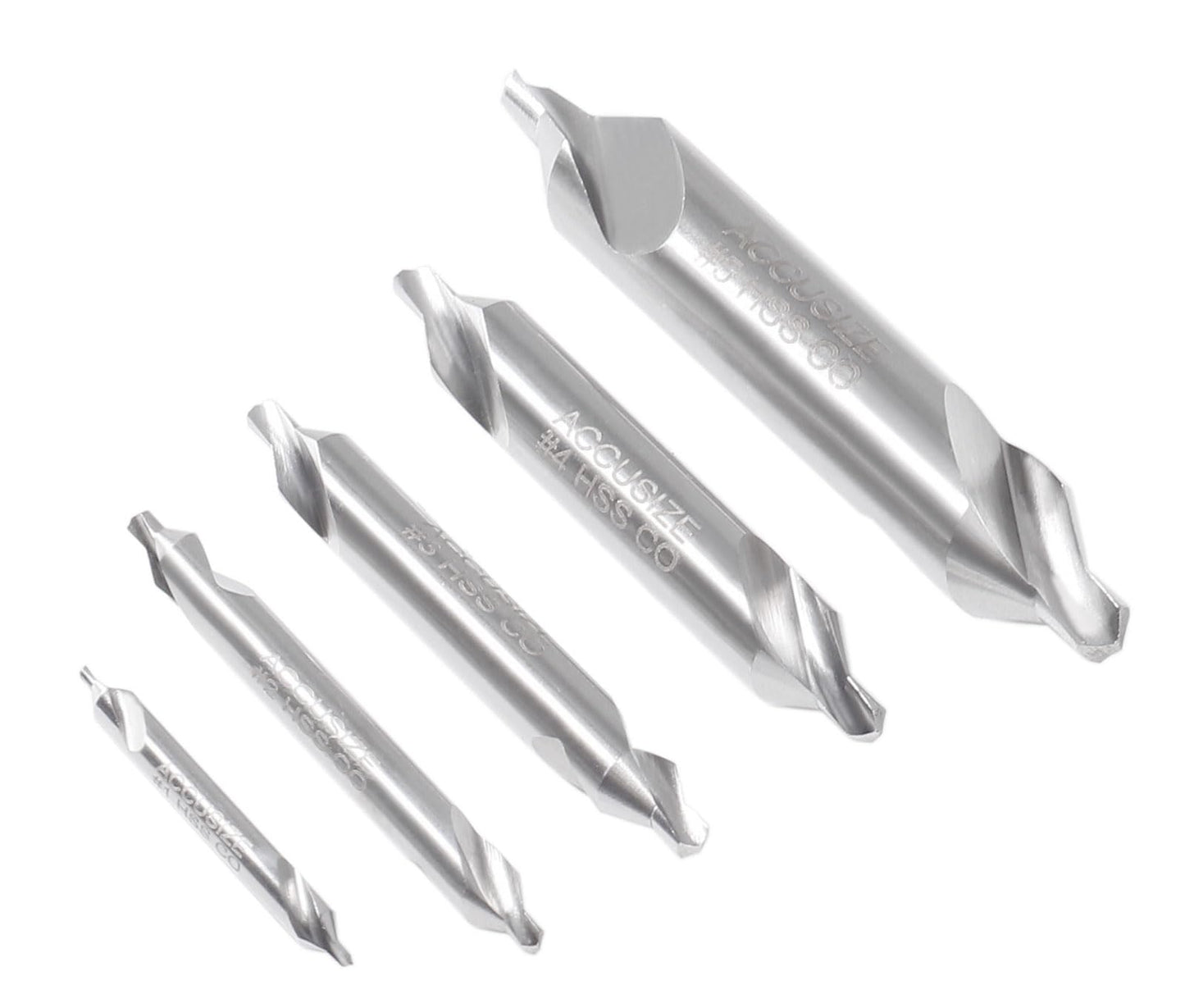 Accusize Industrial Tools 5pc ANSI M42 (H.S.S. + 8% Cobalt) Center Drill Set, 0556-5500