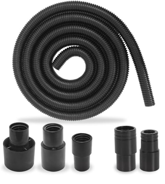 10ft Dust Collection Hose Kit for Power Tools & Shop Vacs, Universal Fit with 5 Threaded Fittings