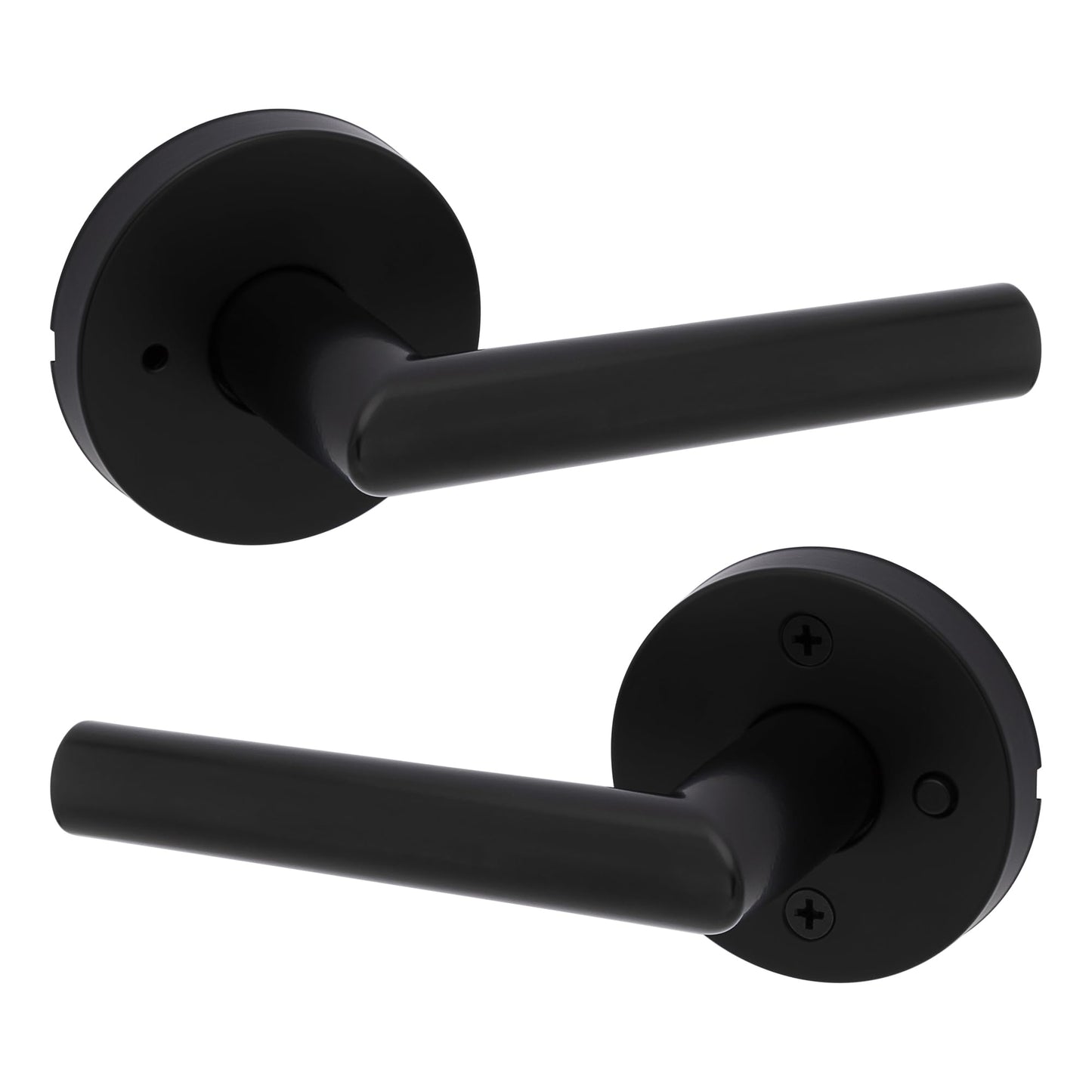 Kwikset Milan Interior Privacy Door Handle with Lock, Door Lever For Bathroom and Bedroom, Matte Black Reversible Keyless Push Button Lock Door Lever
