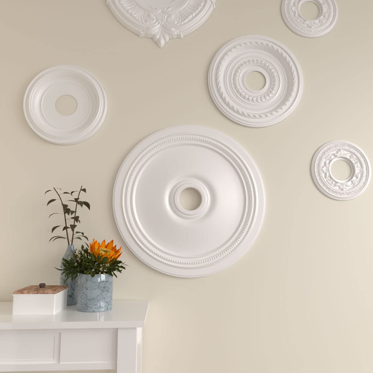 Ekena Millwork CM24DI Diane Ceiling Medallion, 24"OD x 3 5/8"ID x 1 1/4"P (Fits Canopies up to 6 1/4"), Factory Primed