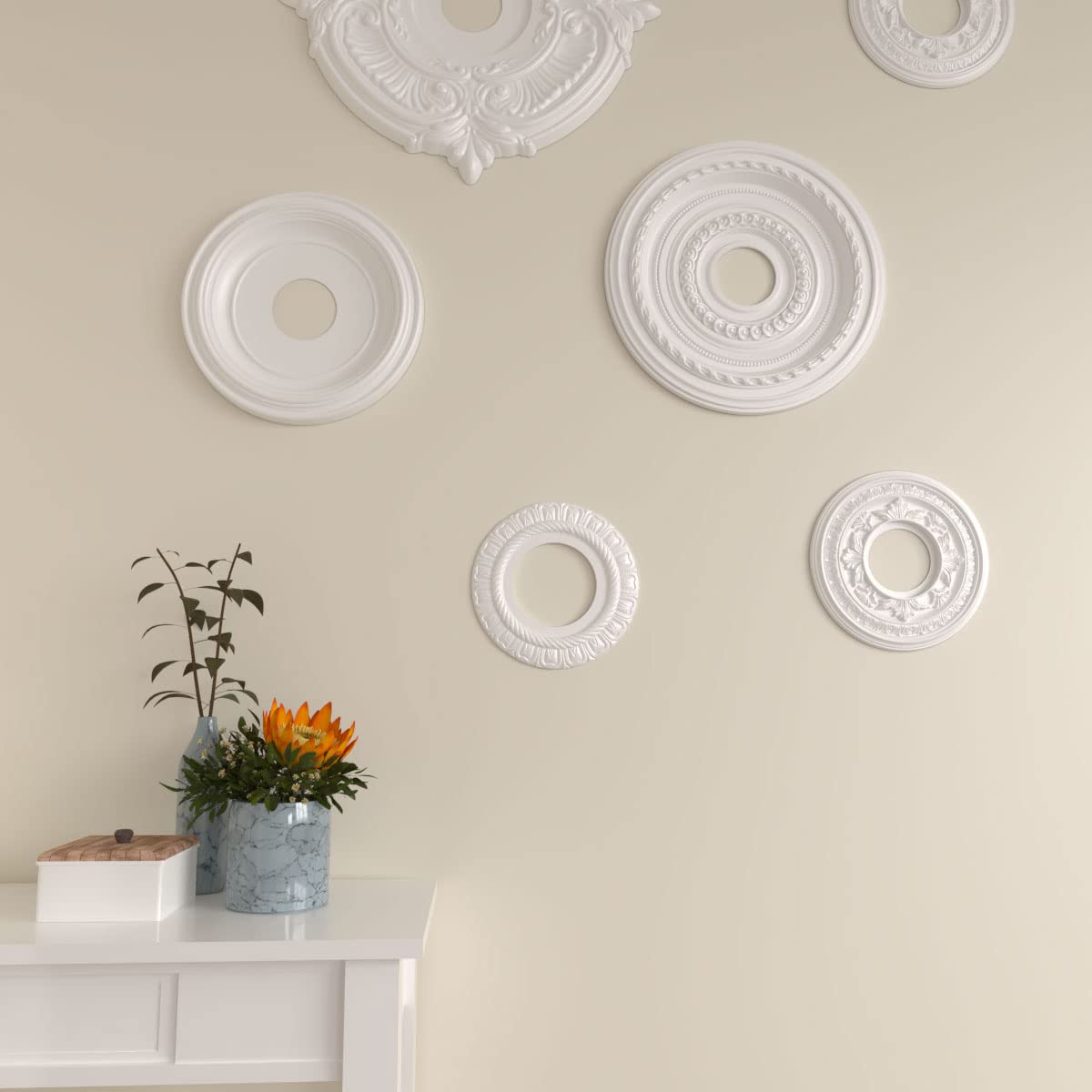 Ekena Millwork CM09CL Claremont Ceiling Medallion, 9"OD x 4 1/2"ID x 1/2"P, Factory Primed