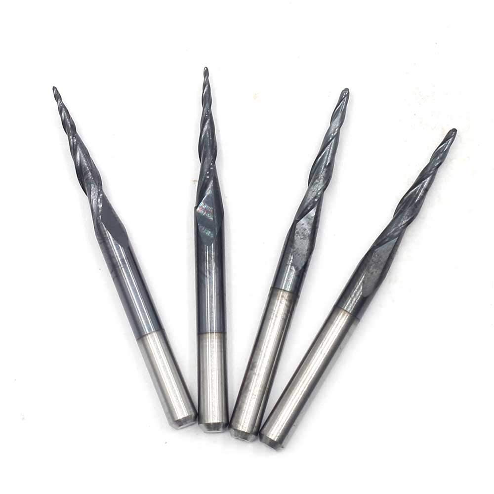OSCARBIDE 1/8" Shank Carbide End Mill Set, 4-Piece Tapered Ball Nose, 2-Flute, Right Spiral, TiAlN Coated CNC Router Bits