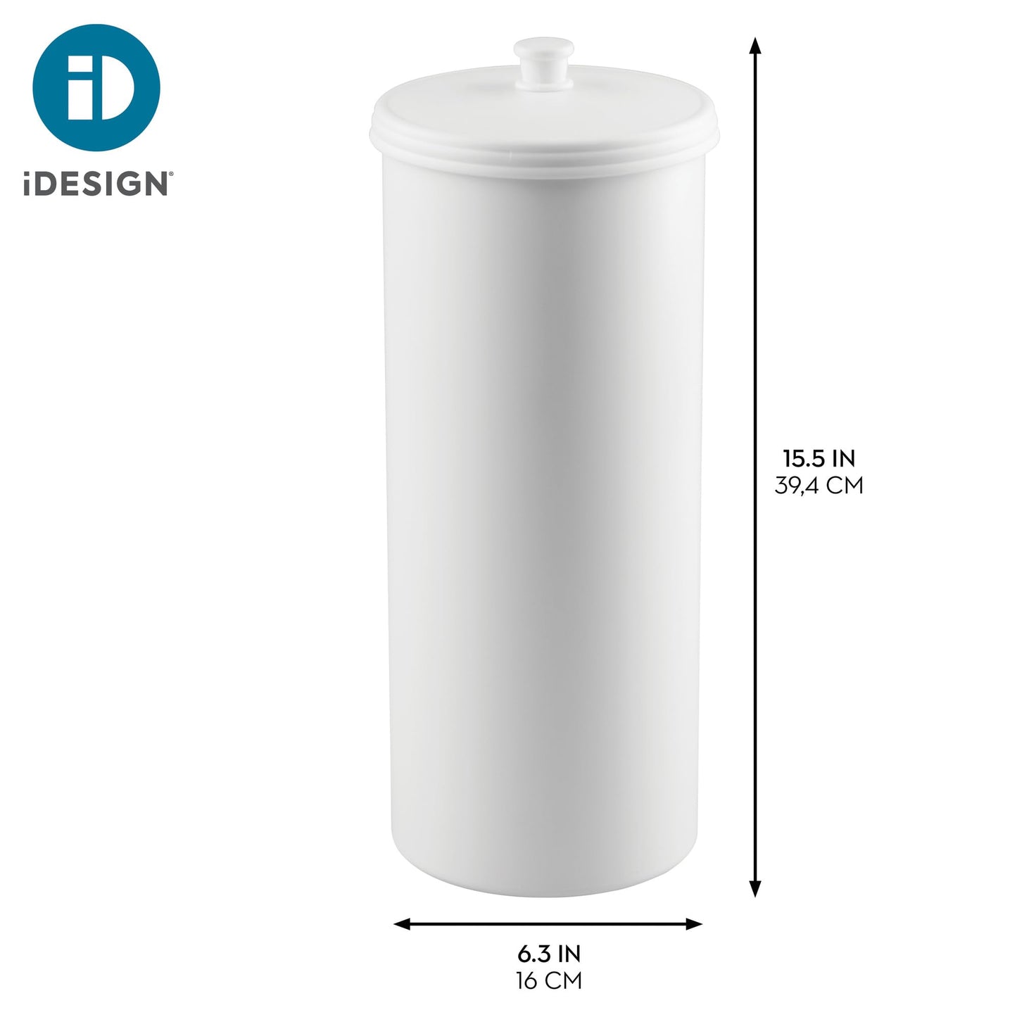 iDesign Freestanding Bathroom Toilet Paper Storage Holder with Lid for 3 Extra Rolls, White