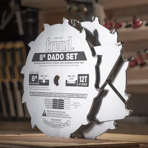 Freud Pro Dado Set 8" x 12T, Tico Hi-Density Carbide, 5/8" Arbor, 6000 RPM Max – Precision Crosscut Performance SD208S