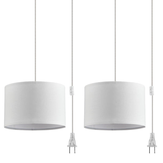 **IHENGYANLT 2-Pack Plug-In Pendant Light with 15ft Clear Cord, On/Off Switch, White Fabric Shade for Bedroom & Kitchen**