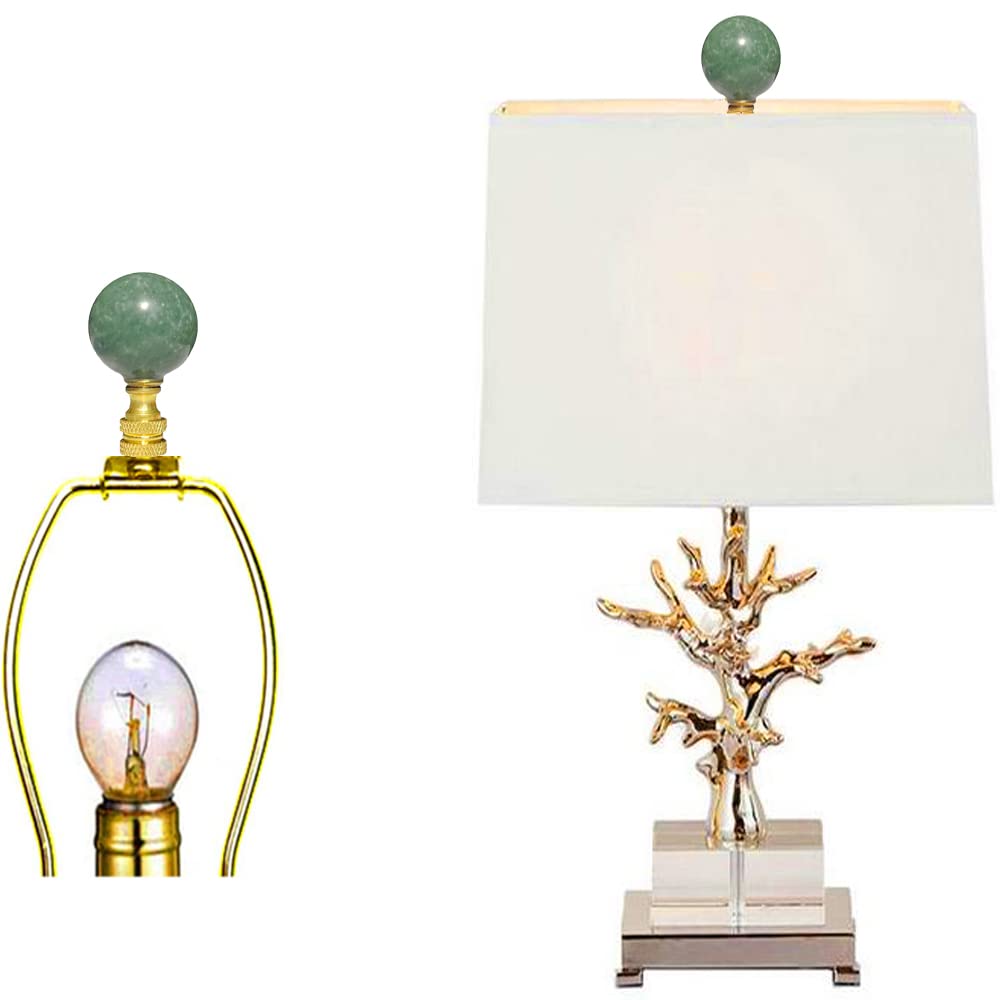 Hyamass 2Pcs Green Natural Stone Shaped Lamp Finial 2 Inch Lamp Shade Finial Decoration Accessories with Polished Brass Base