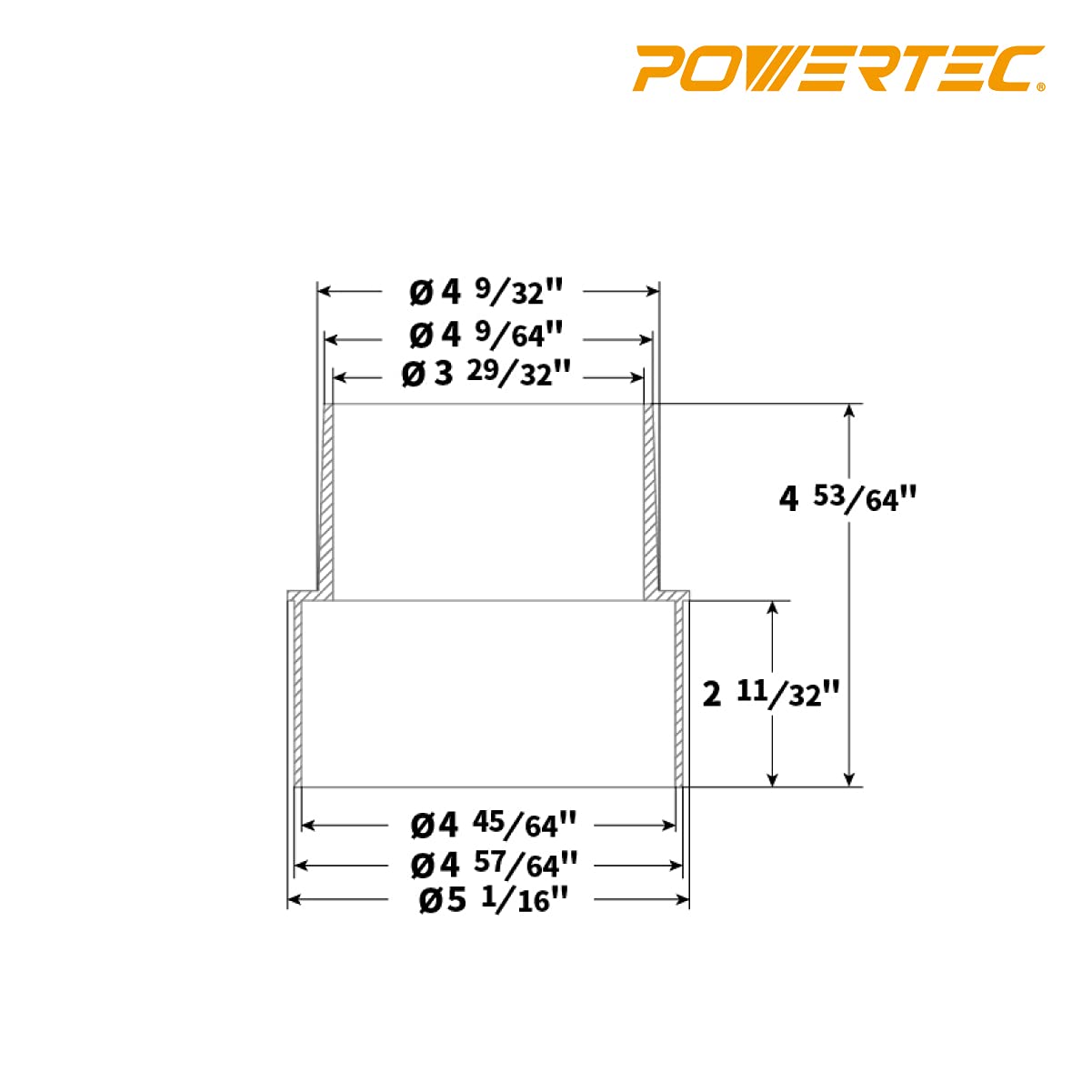 POWERTEC 70170 5” to 4” Reducer Dust Collection Fitting, ABS Plastic (Black)