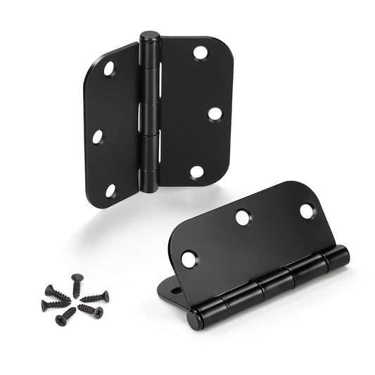 KNOBWELL 3 Pack Matte Black Door Hinges No Squeak 3.5" x 3.5" Heavy Duty Door Hinge with Black Finish, Interior Door Hinges, 5/8" Radius Corners