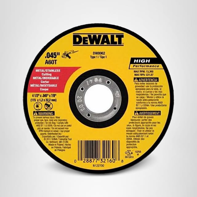 DEWALT 4-1/2 Inch Cut-Off Wheel, Angle Grinder Cutting Disc, Aluminum Oxide Grit, General Purpose, Black, Yellow, 5-Pack (DW8062B5)