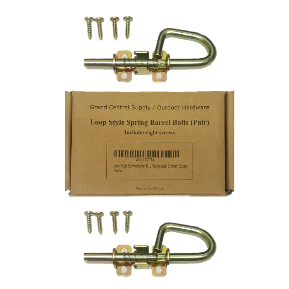 Loop Style Spring Barrel Bolts - 1 Pair - Includes 8 Screws - Shed Door Hardware, Shed Door, Barn Door Sheds, Gates, Playhouses, & Chicken Coops