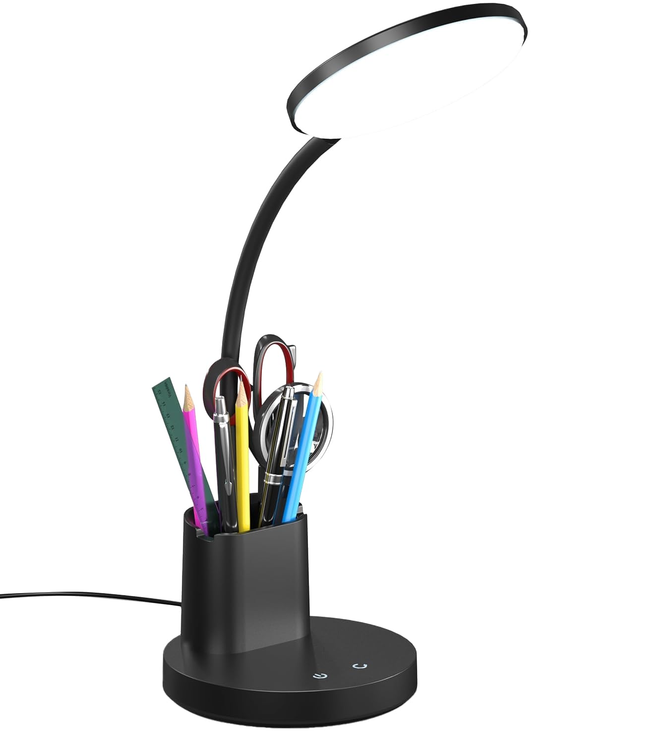 Vicsoon LED Desk Lamp for Home Office, Touch Control, 3 Color Modes, Dimmable 360° Adjustable Arm, Pen & Phone Holder, Black