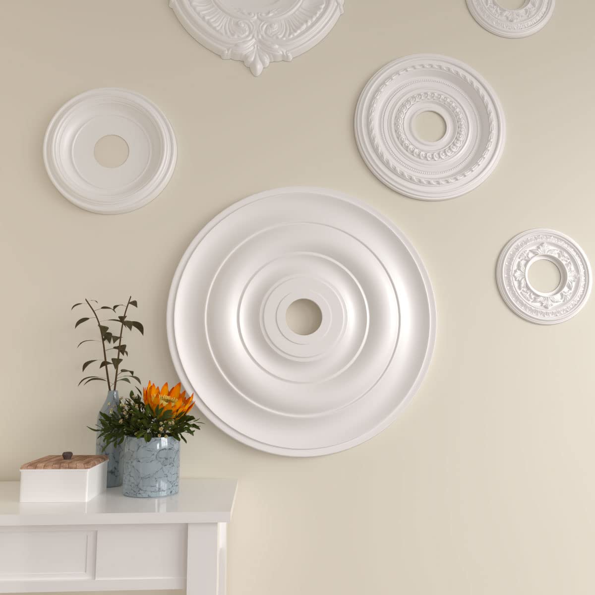Ekena Millwork CM26JE Jefferson Ceiling Medallion, 26 1/2"OD x 3 5/8"ID x 1 1/2"P (Fits Canopies up to 5"), Factory Primed