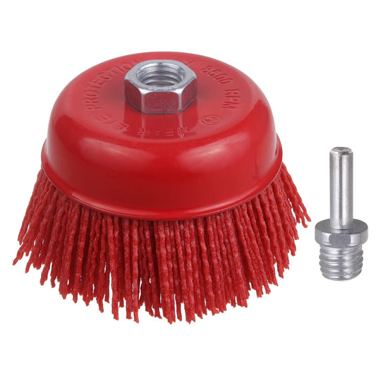 WENORA 4" Nylon Cup Brush for Angle Grinder, 5/8"-11 Thread & 1/4" Drill Arbor, Abrasive Filament for Rust, Paint Removal & Surface Prep