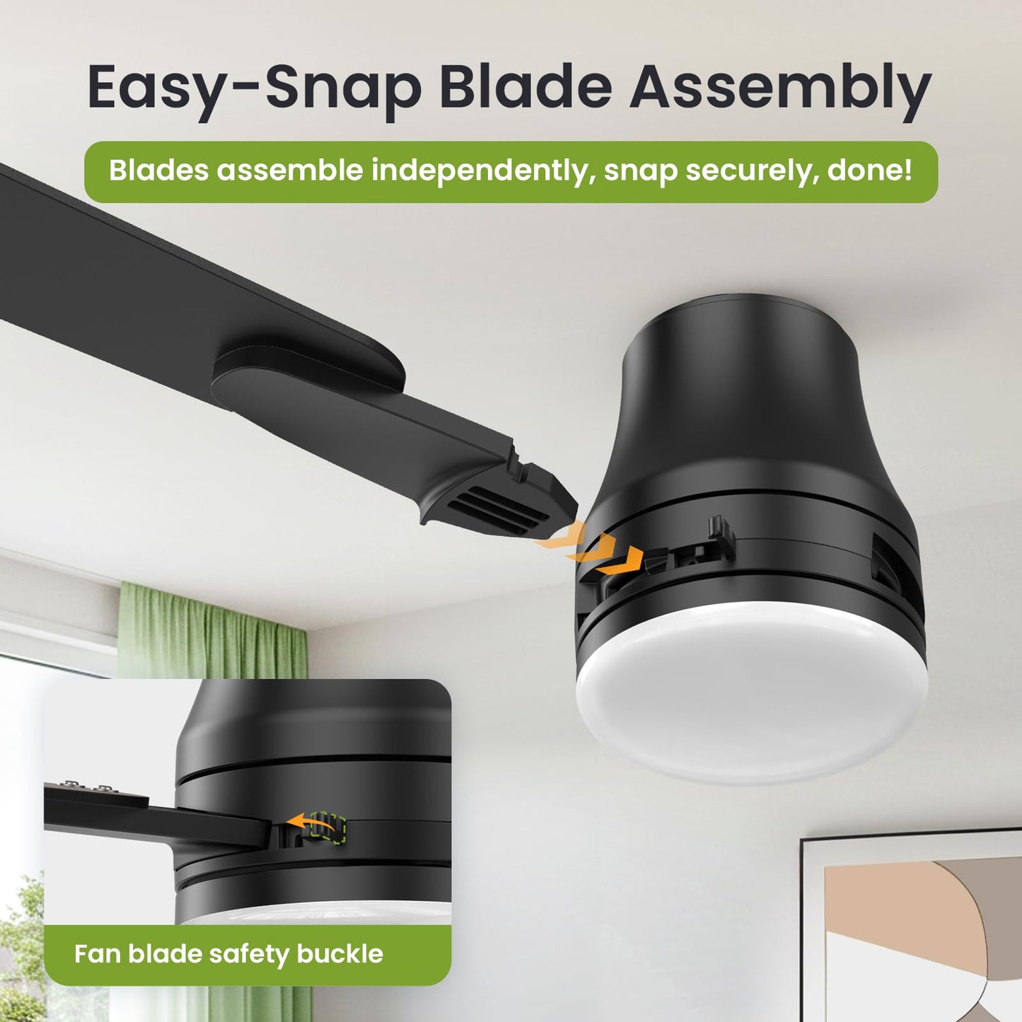 52” Low Profile Ceiling Fan with Lights & Remote, Flush Mount Modern Black, Quiet Reversible DC Motor, 3CCT Dimmable LED