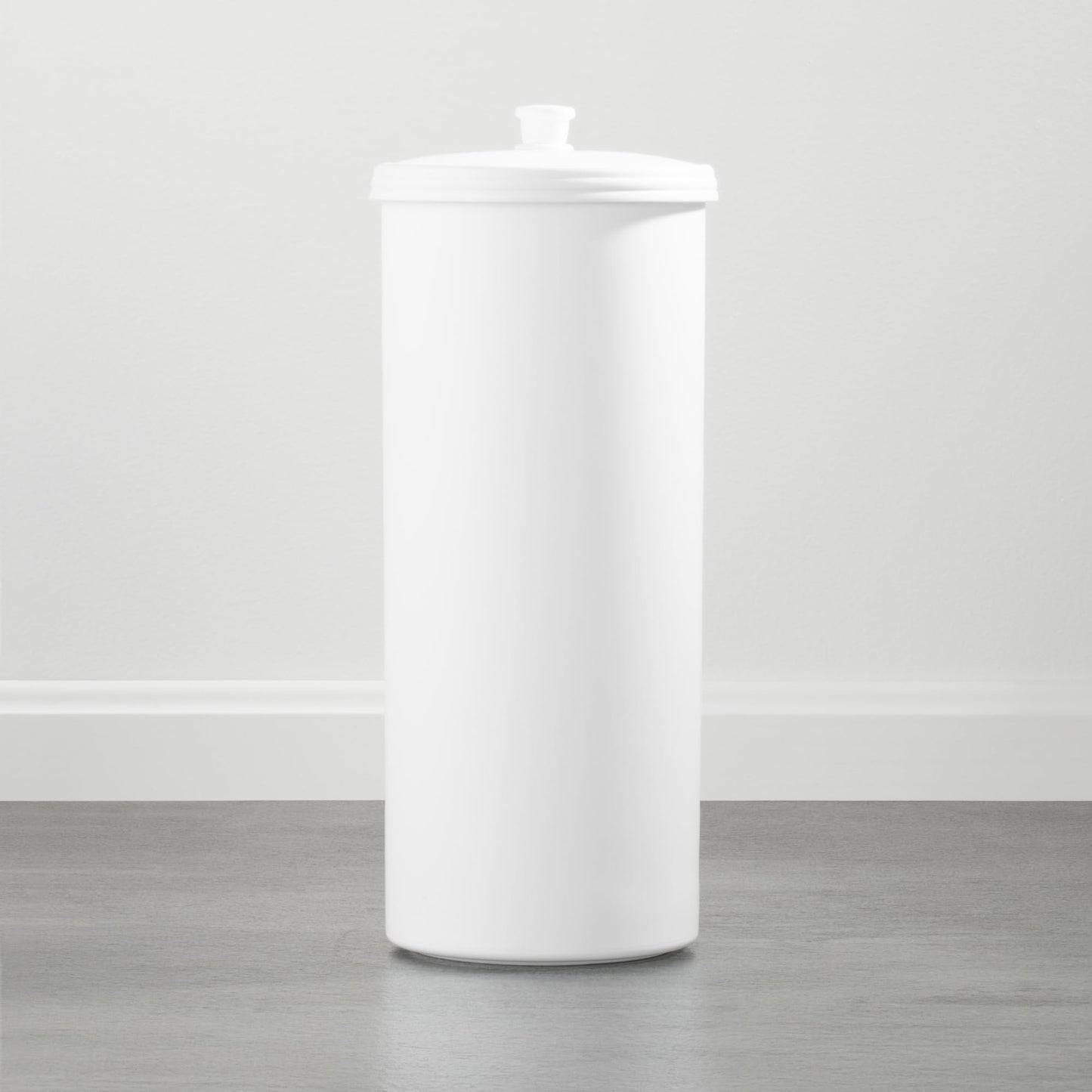 iDesign Freestanding Bathroom Toilet Paper Storage Holder with Lid for 3 Extra Rolls, White