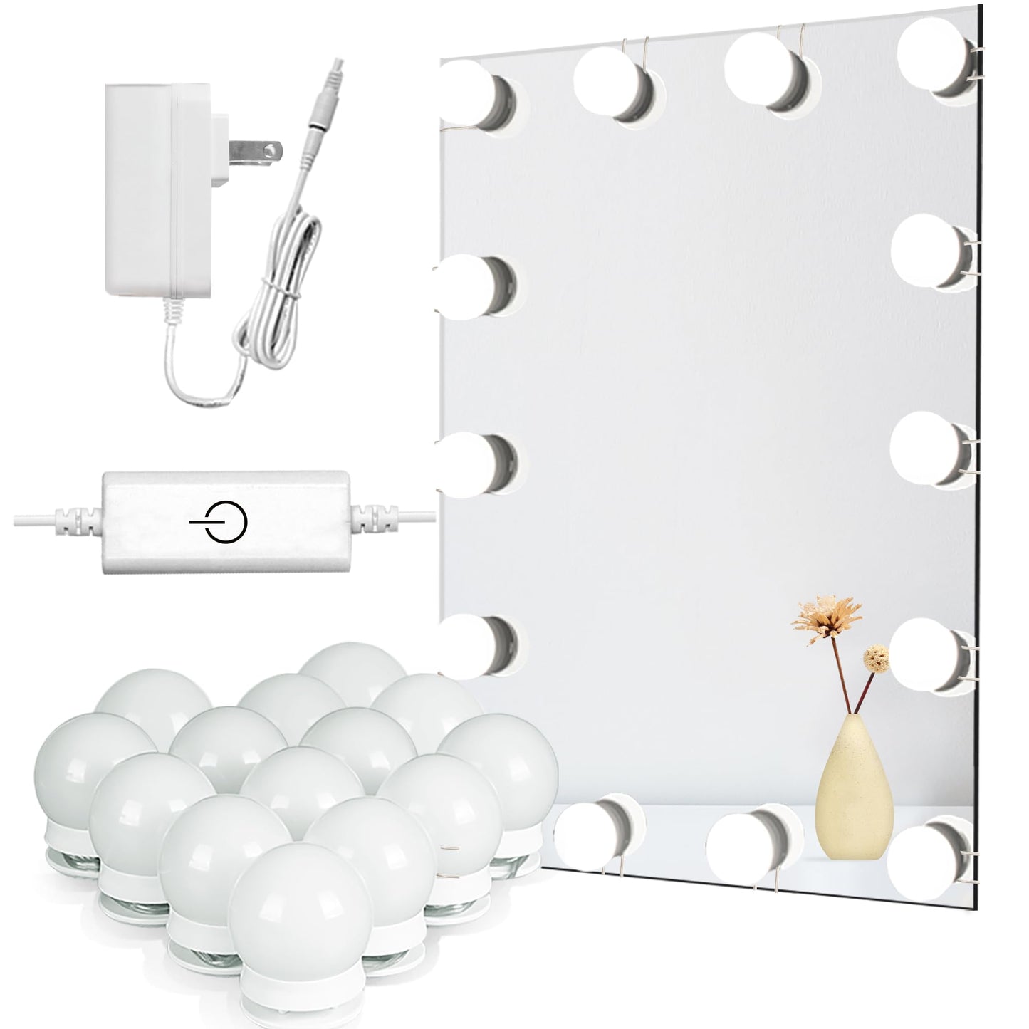 Waneway 14 Bulb Vanity Lights for Mirror, Plug-in Power Adapter & Touch Dimmer, 6,000K, 1350 Lumens (Mirror Not Included)