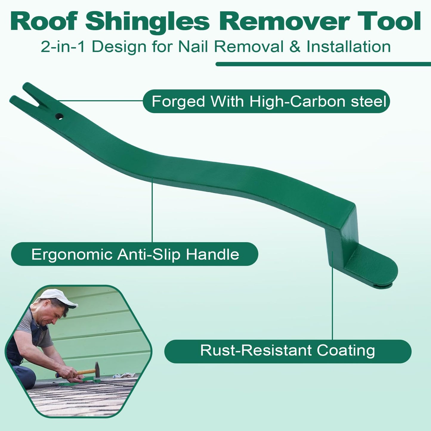 Kbiykuy Roof Shingle Removal Tool, Heavy Duty Nail Puller & Installer, High-Carbon Steel Shingle Remover for Easy Roof Repair & Replacement