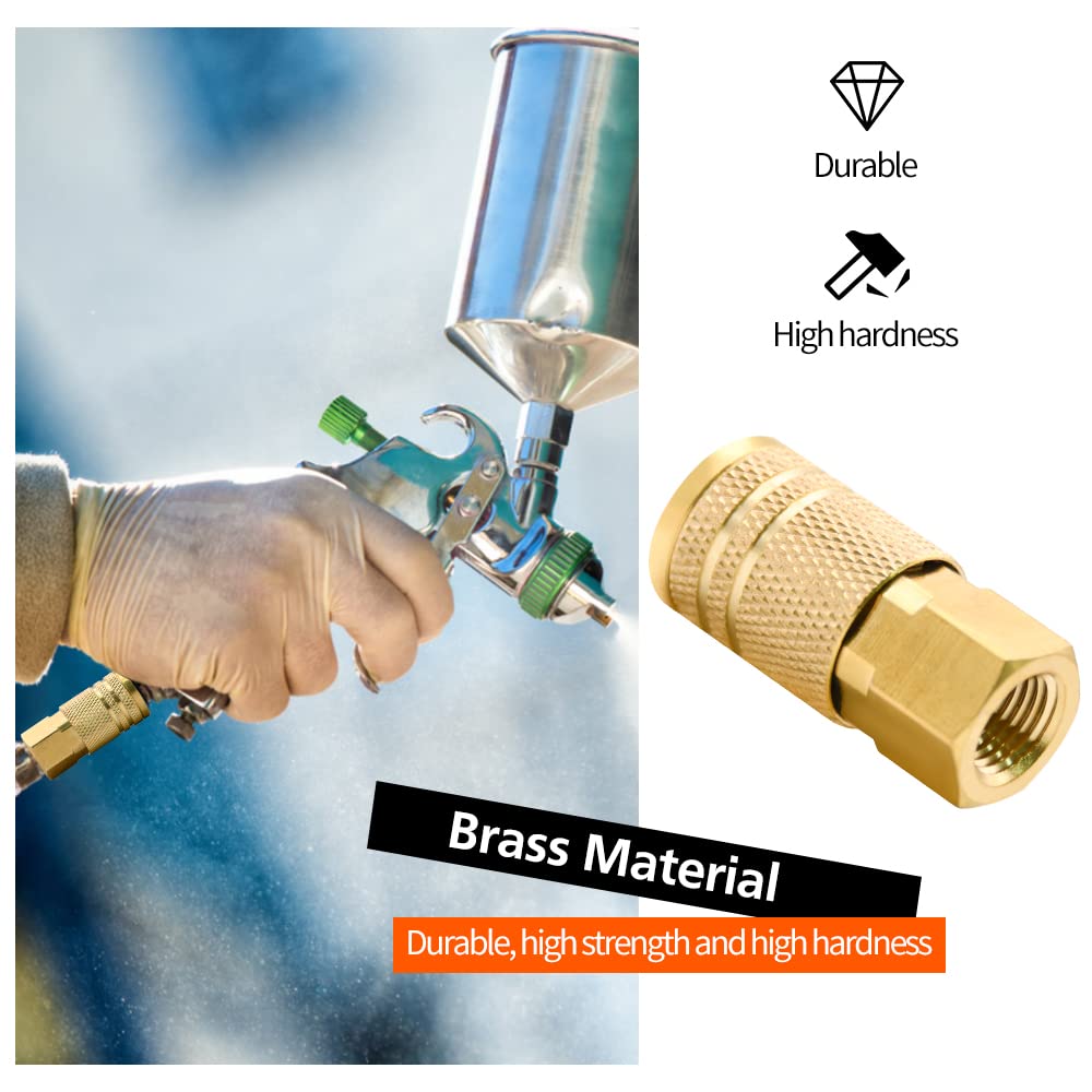 10-Pack 1/4" Brass Female Air Hose Couplers, NPT Quick Connect Fittings for Industrial, Automotive, and Professional Use