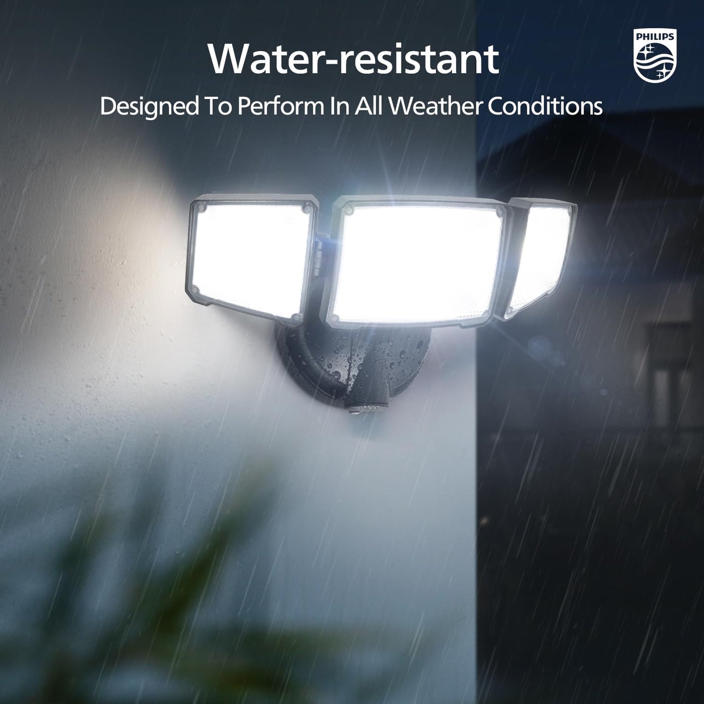 Philips 72W 7400LM LED Outdoor Flood Light, 3 Adjustable Heads, Switch Controlled, Waterproof Aluminum Security Light, 5000K Daylight