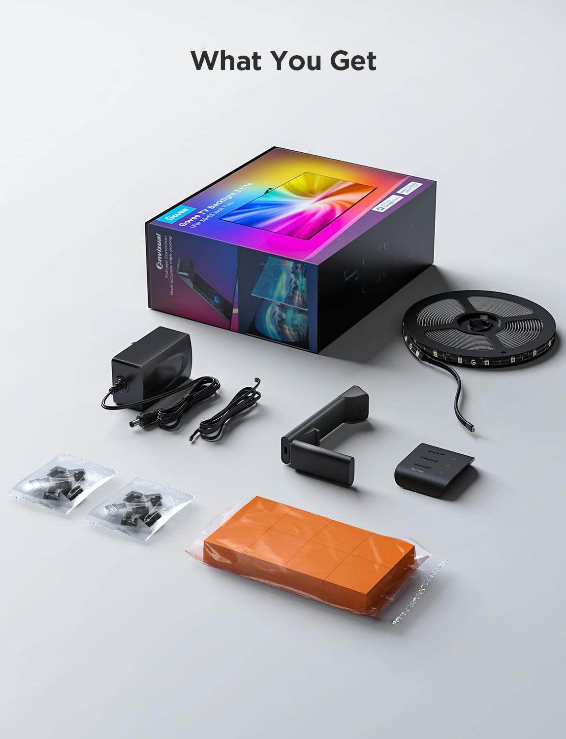 Govee TV Backlight 3 Lite for 55-65" TVs, 11.8ft RGBICW LED Strip with Camera, Fish-Eye Correction, 4-in-1 Color, App & Voice Control