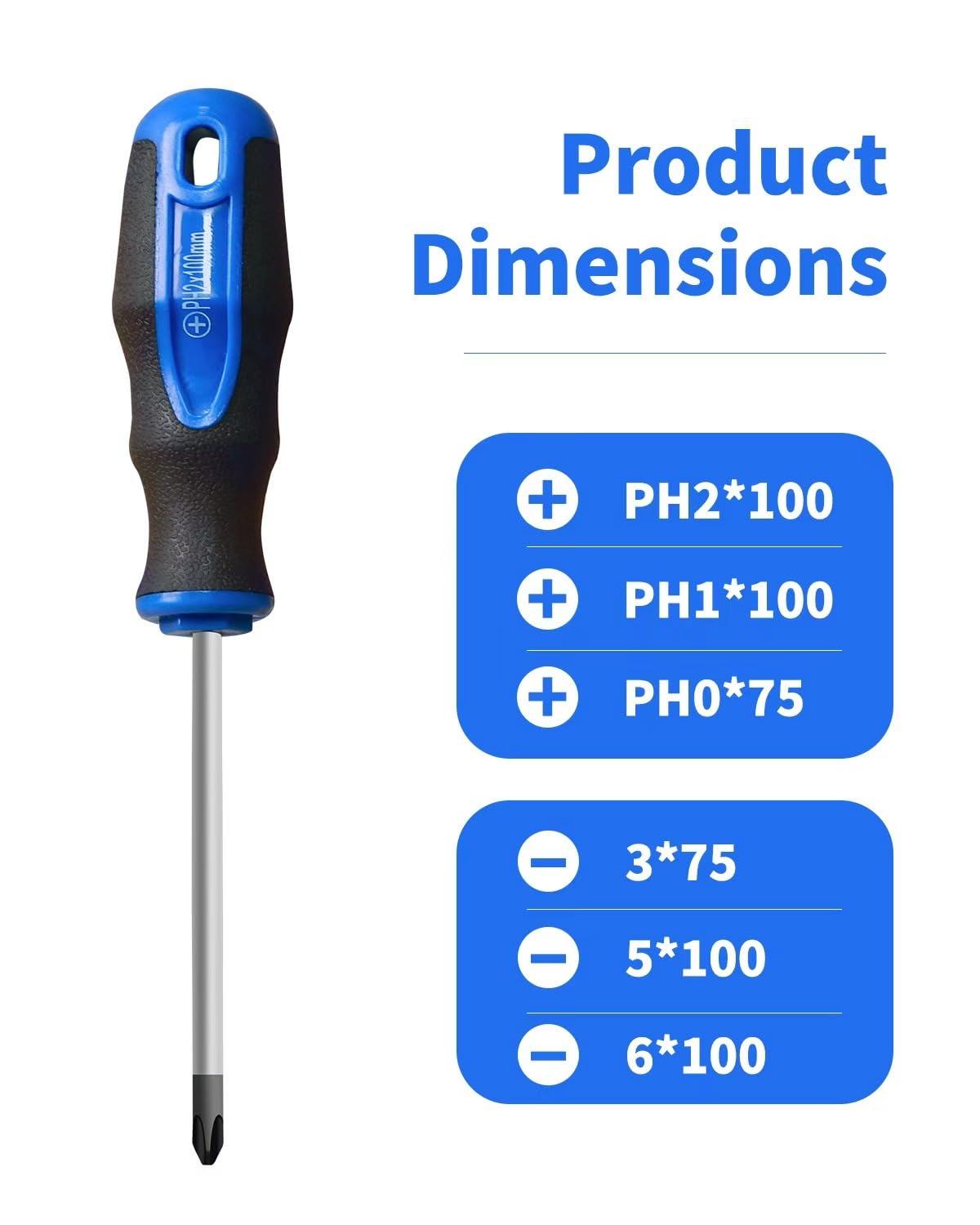 ROTATION 6PCS Magnetic Tip Screwdriver Set, 3 Phillips and 3 Flat, Professional Cushion Grip | 6-Piece Hand Tools Set