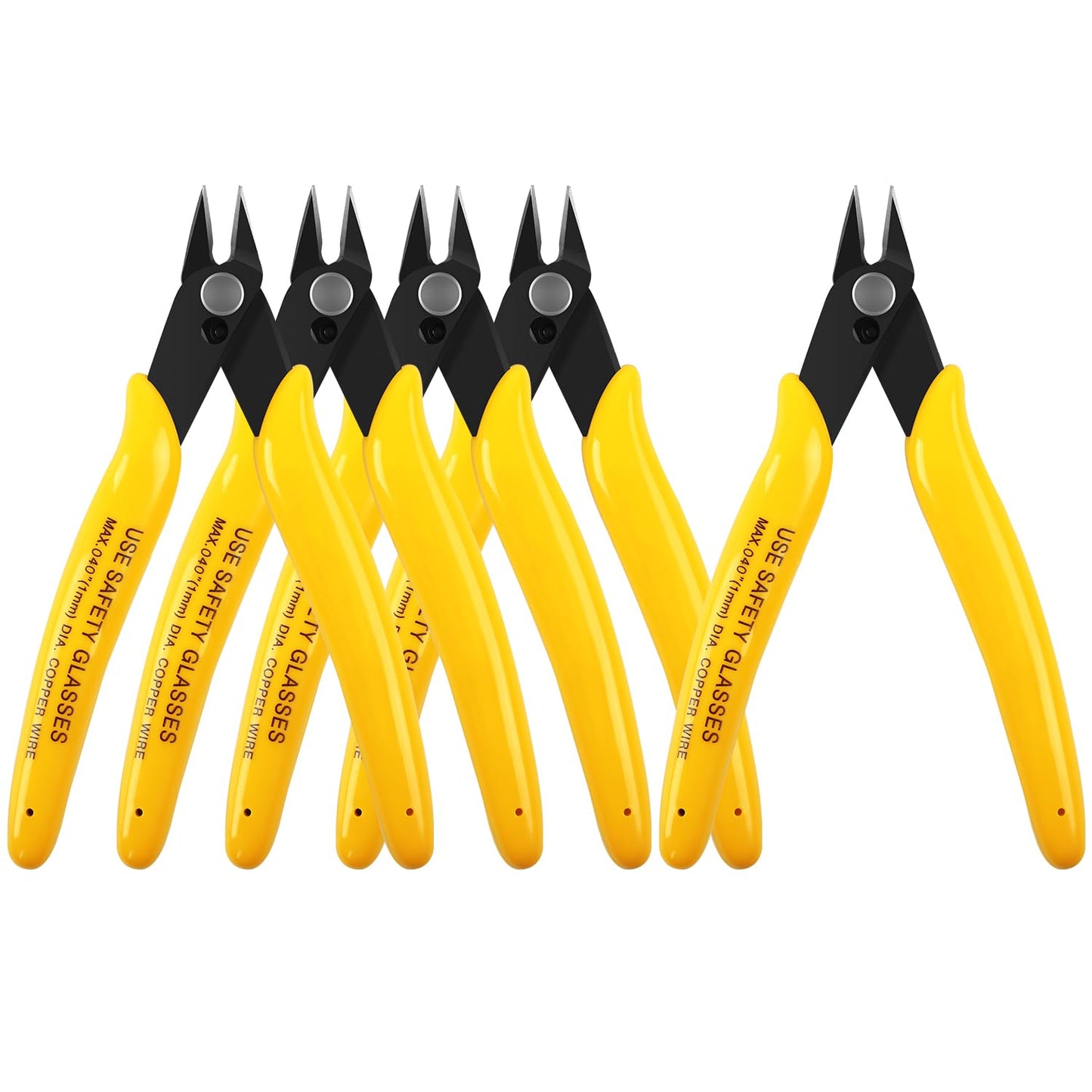 HongWay 5pcs Micro Flush Cutters 5" – Diagonal Wire Cutters with Spring, Electronics, Model, Copper & Heating Wire Snips, Yellow