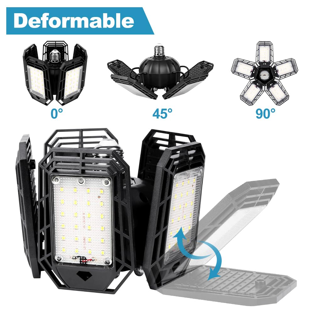 Luyata 2-Pack LED Garage Lights, 160W 16000LM 6500K, 5+1 Adjustable Panels, Bright Ceiling Light for Workshop, Basement, E26/E27