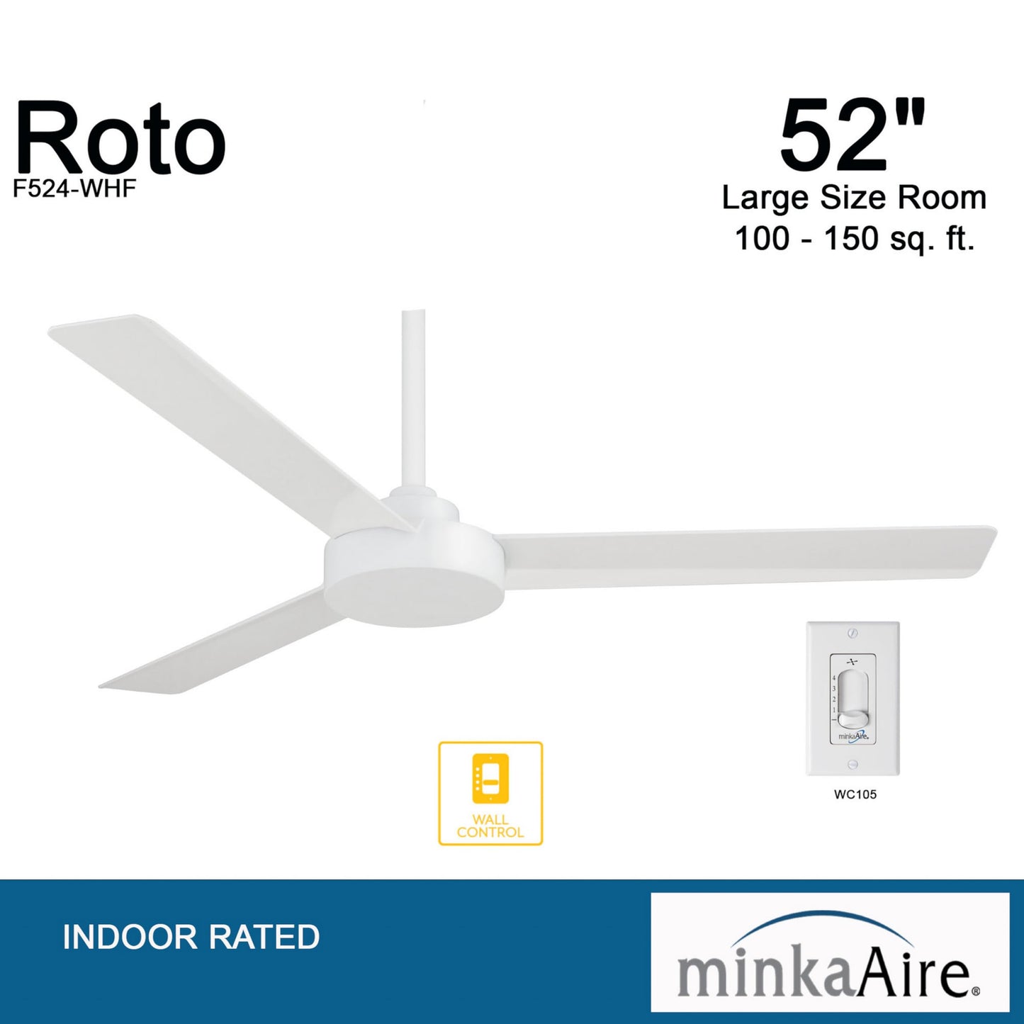Minka-Aire F524-WHF Roto 52" Ceiling Fan with Wall Control, Flat White