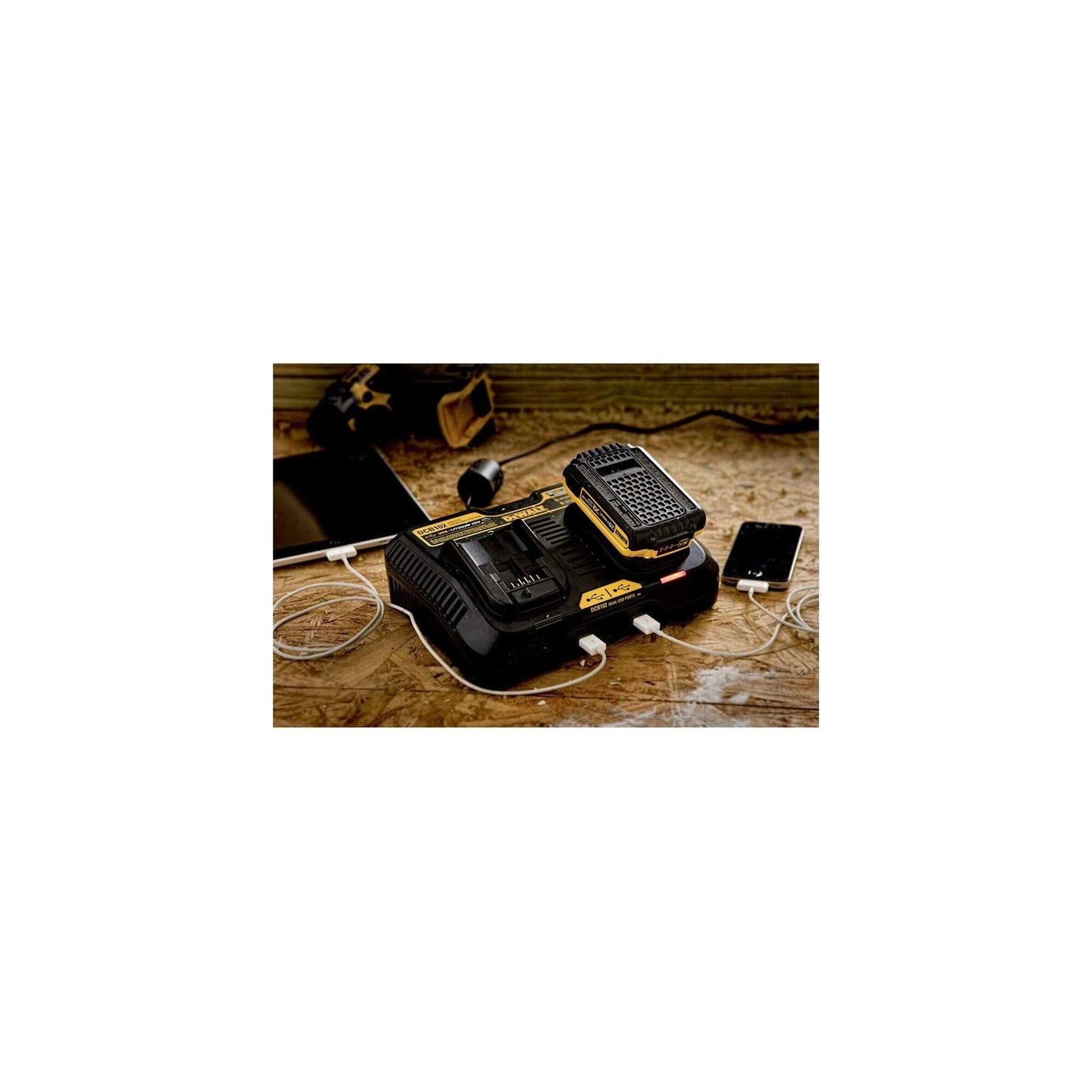 DEWALT 12/20V MAX Battery Charger, Corded, Dual Charging Station, 2-USB Ports Included (DCB102)