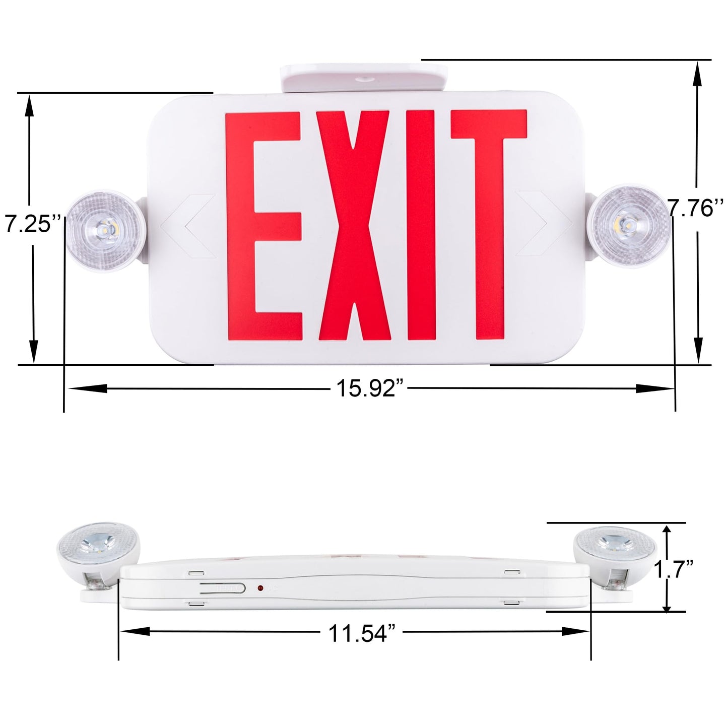 LIT-PaTH LED Exit Sign with 2 Adjustable Heads, Double Face, Backup Battery, UL 924 & CEC, 120-277V Emergency Lighting, 1-Pack