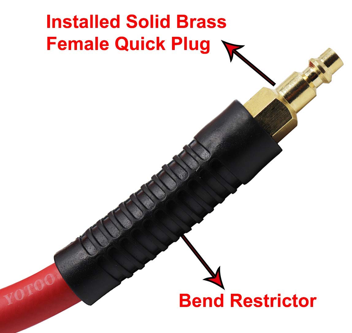 YOTOO 3/8" x 50ft Hybrid Air Hose, 300 PSI Heavy Duty, Kink-Resistant, All-Weather Flexible, Red with Brass Fittings & Bend Protectors
