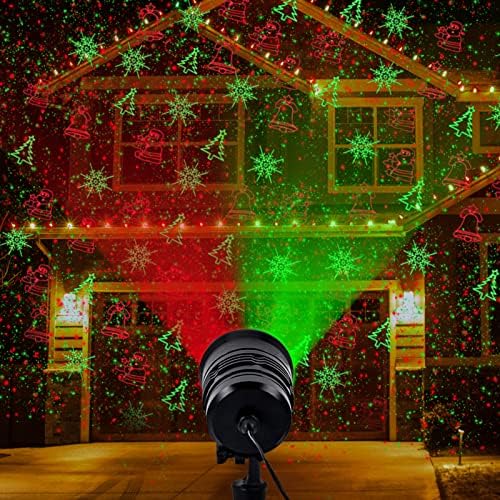 Christmas Projector Lights Outdoor – Red & Green Star Laser Spotlight with 360° Coverage, Wireless Remote for Garden, Patio & Wall Decor