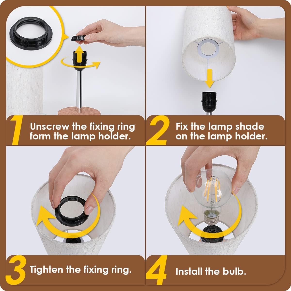 Yarra-Decor Touch Bedside Table Lamp with USB Port, Wood Base, 3-Way Dimmable Nightstand Lamp with Round Fabric Shade, LED Bulb Included