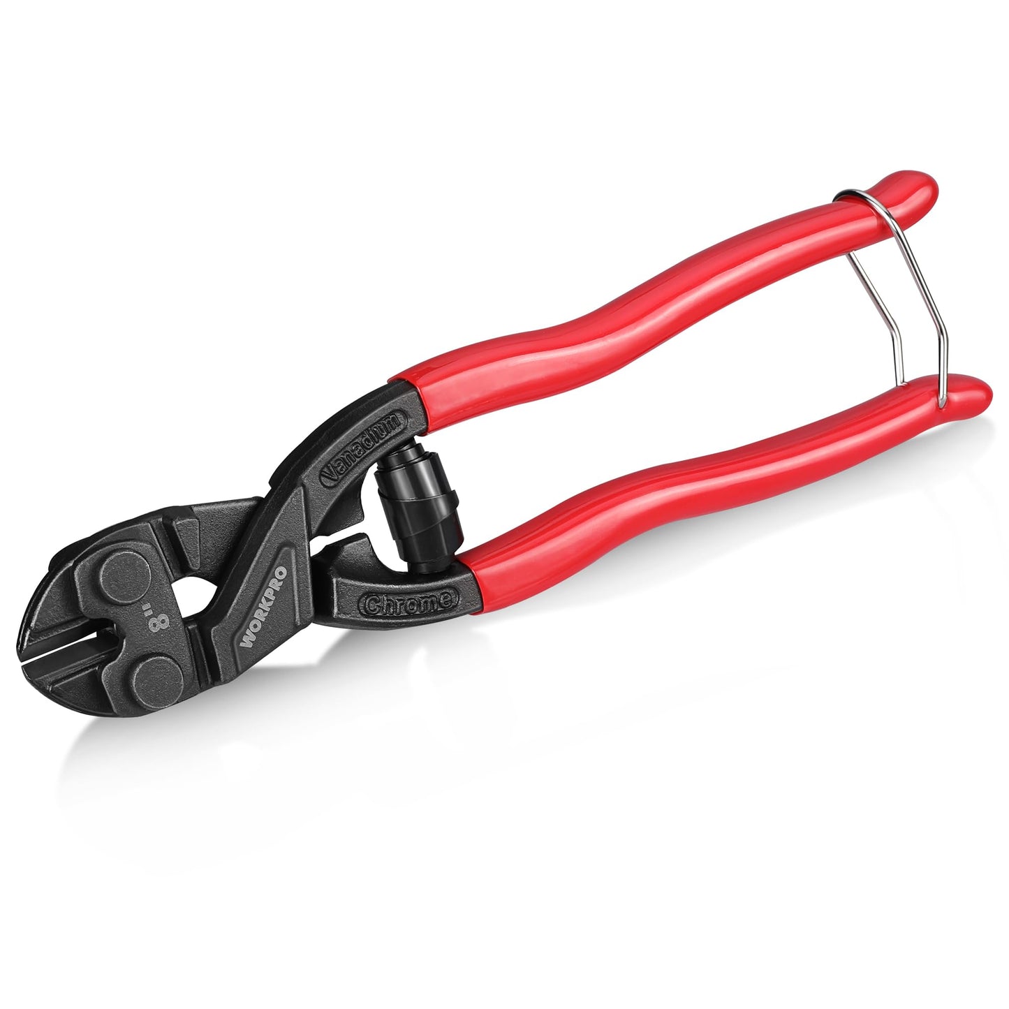 WORKPRO 8" Mini Bolt Cutter with Soft Grip, CR-V Steel Blade, Security Lock, Spring Action for Wires, Cables, Chains & Small Screws
