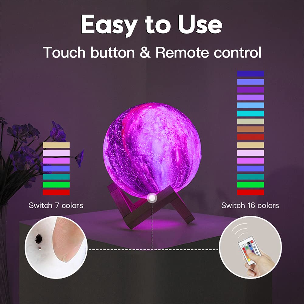 BRIGHTWORLD 5.9" 16-Color 3D Moon Lamp with Remote & Touch Control, Wooden Base, Night Light for Kids, Girls, Boys & Birthday Gifts