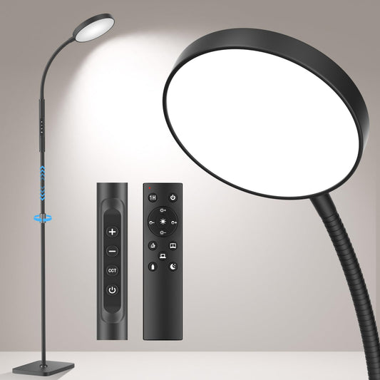 PACOVY Adjustable Floor Lamp with 120 LED, Remote & Touch Dimmable, Gooseneck Reading Lamp for Living Room, Bedroom, Office, Black