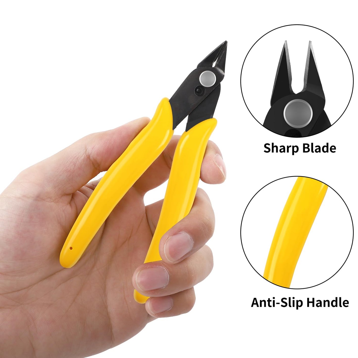 HongWay 5pcs Micro Flush Cutters 5" – Diagonal Wire Cutters with Spring, Electronics, Model, Copper & Heating Wire Snips, Yellow