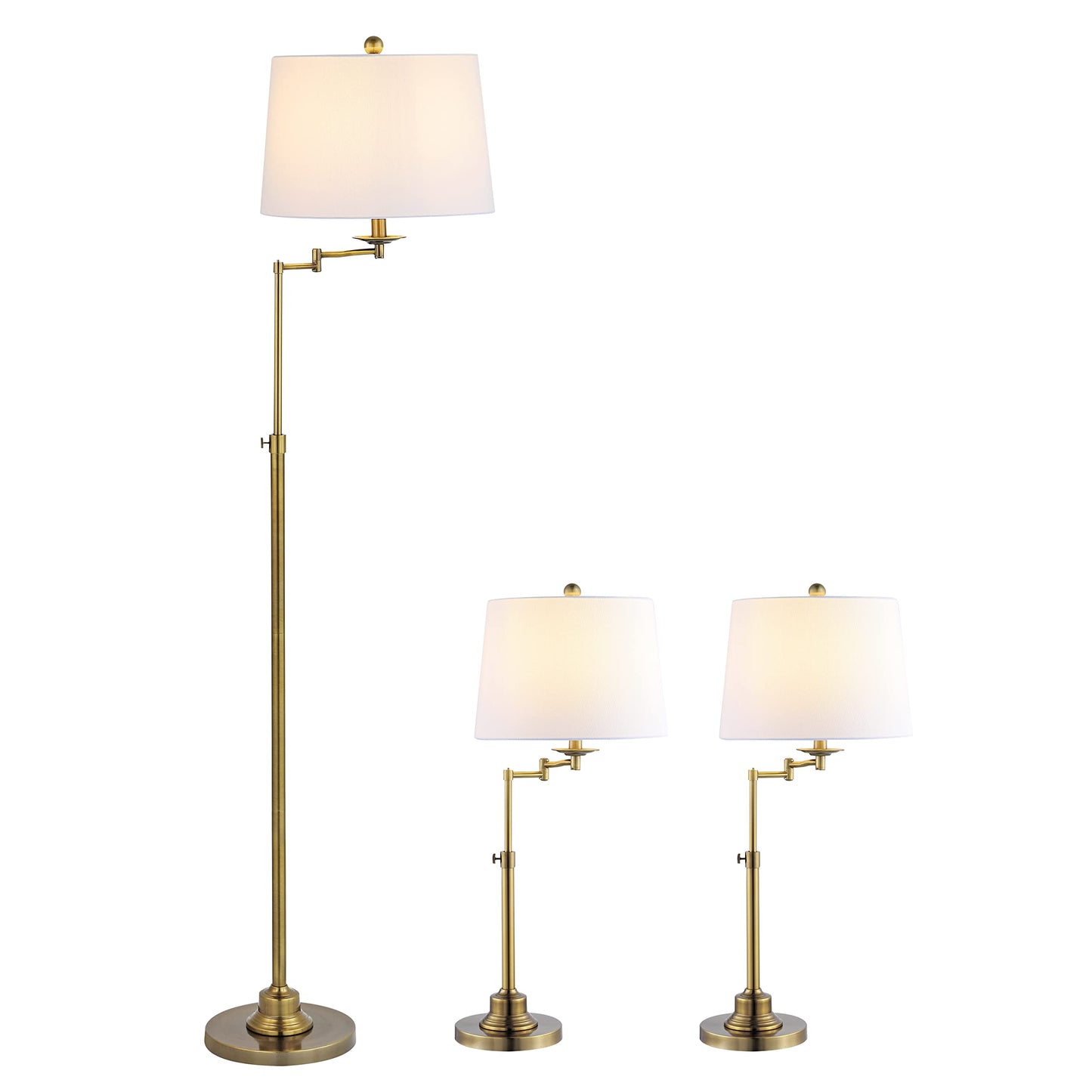 SAFAVIEH Lighting Collection Nadia Contemporary Gold Swing Arm Floor & Table Lamp Set of 3 (LED Bulbs Included)