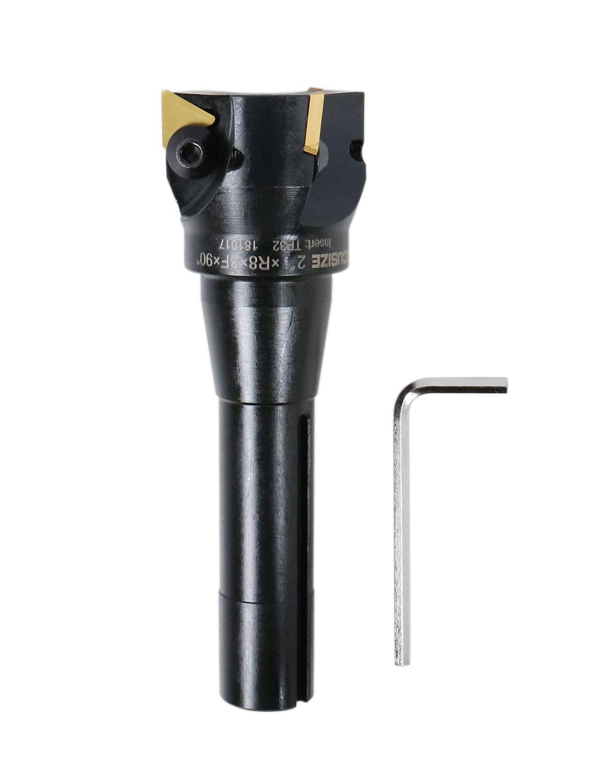 Accusize Industrial Tools 2'' Carbide Indexable End Mill, R8 Shank, with 3 Pc Tpg 322 Inserts, 0046-0916