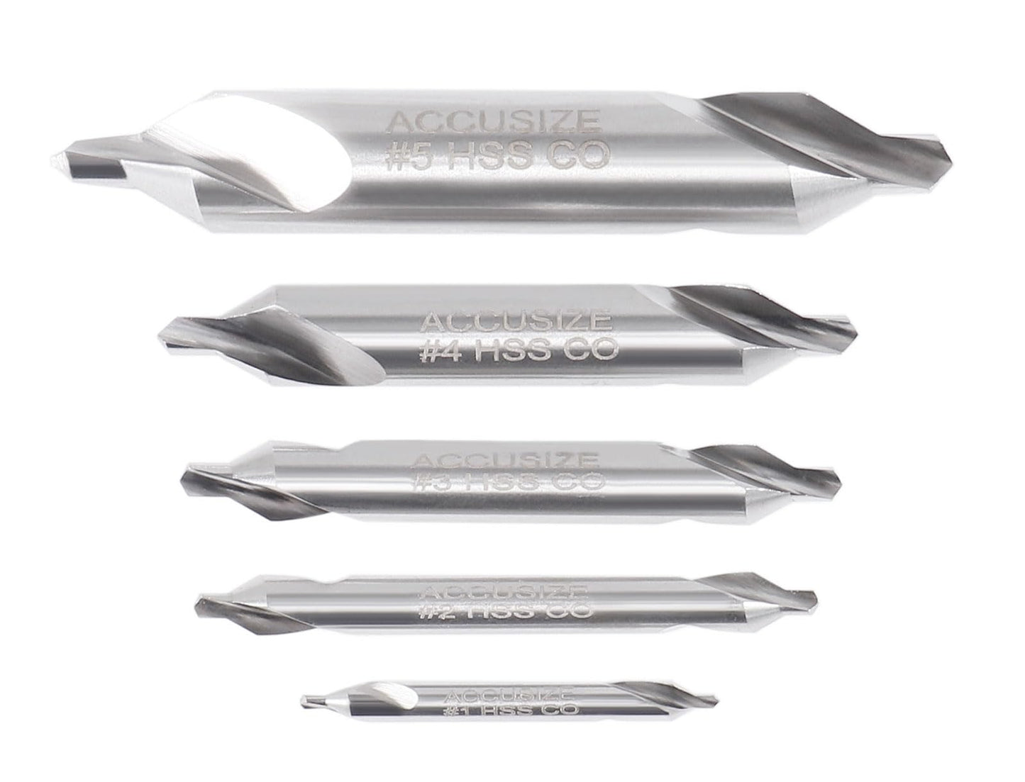 Accusize Industrial Tools 5pc ANSI M42 (H.S.S. + 8% Cobalt) Center Drill Set, 0556-5500