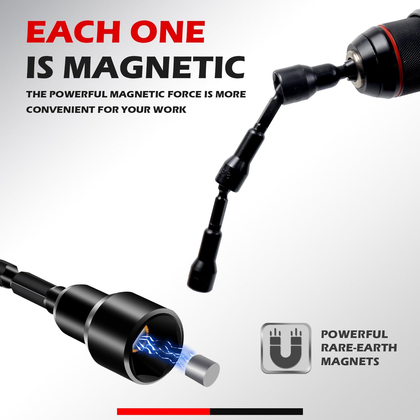 AKM TOOL 35PCS Magnetic Nut Driver Set for Impact Drill, 1/4″ Quick-Change Hex Shank, SAE & Metric Cr-V Steel with Extension & Adapter