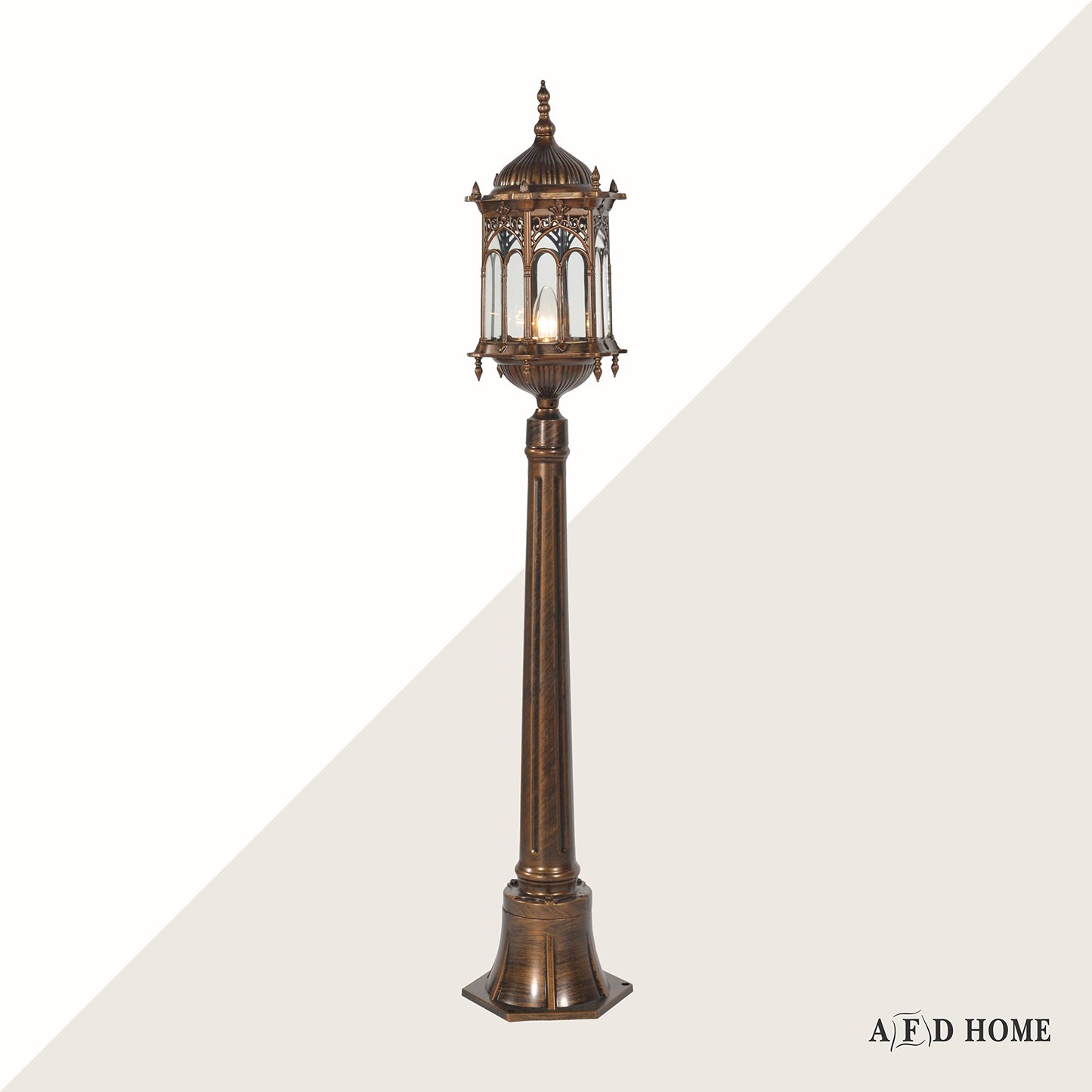 AFD Home Gothic Grassland Lamp, Outdoor Aluminum Gothic Floor Lamp, 47.25 Inches x 9 Inches, Antique Gold Hardwire