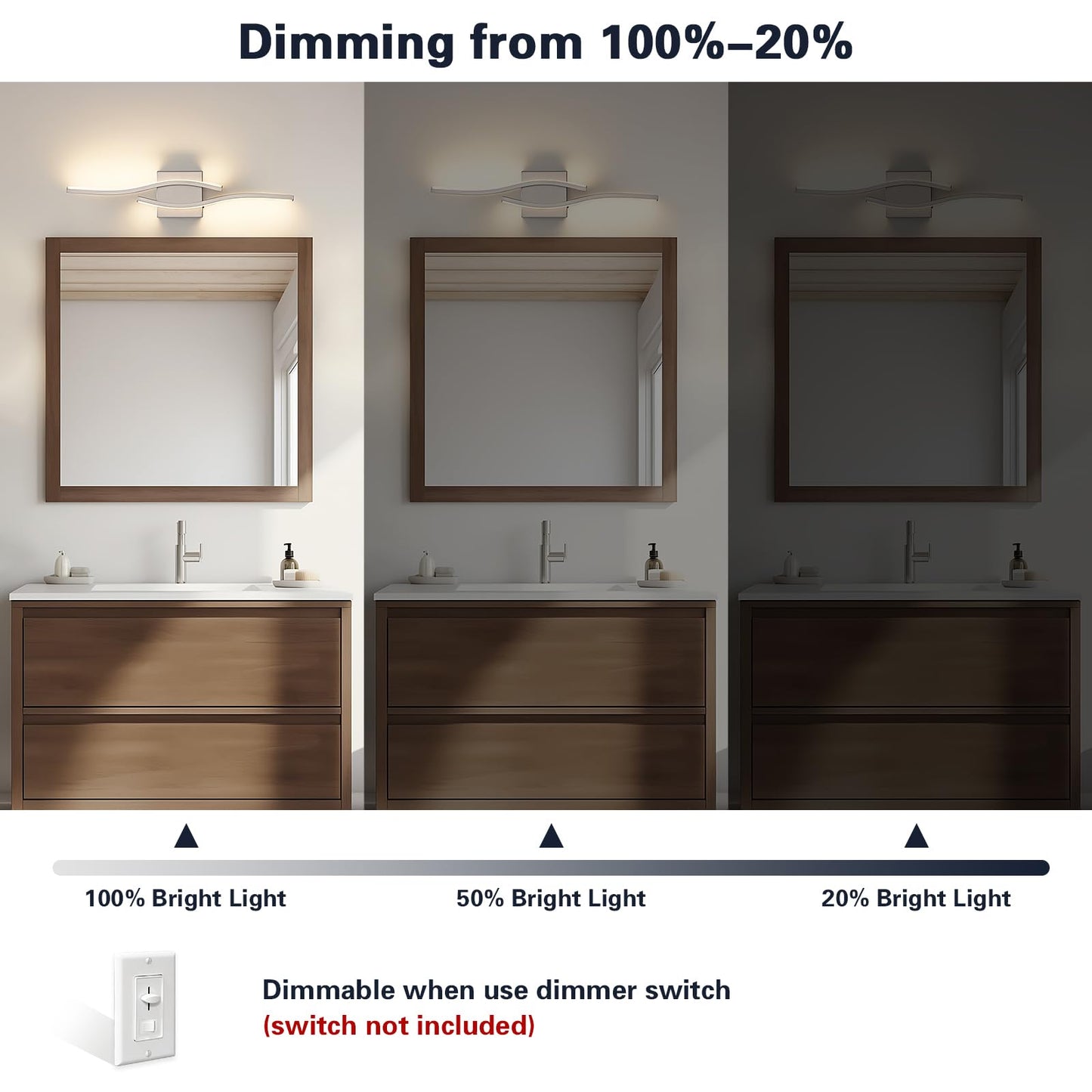 Joossnwell 23" Brushed Nickel LED Bathroom Vanity Light, 5CCT Dimmable Modern Wall Fixture Over Mirror