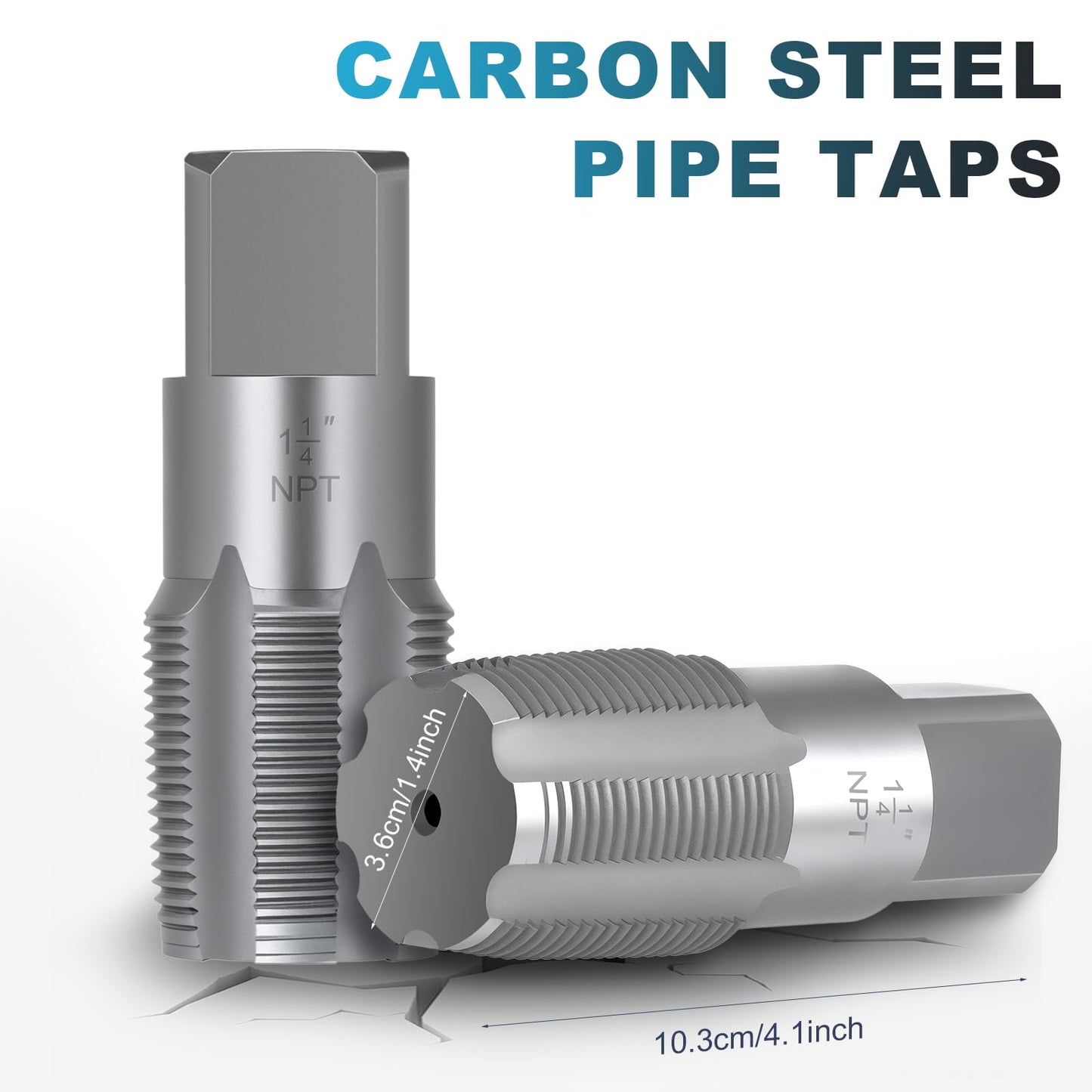 1-1/4"-11-1/2 NPT Pipe Tap Set, Precision Carbon Steel Threading Tool for Cleaning & Re-Threading Damaged Pipe Threads, Includes Durable Plastic Case