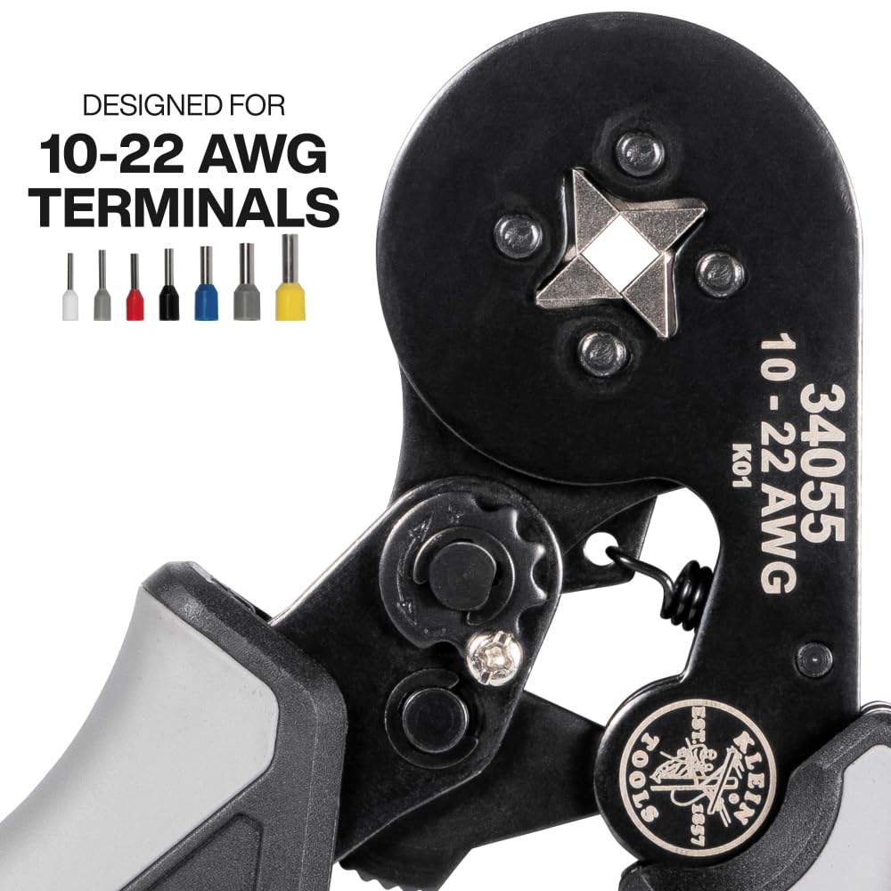 Klein Tools 34060 Ferrule Crimping Tool Set – Ratcheting Square Crimper Pliers, 1200 Terminals 10-22 AWG, Soft Carry Case