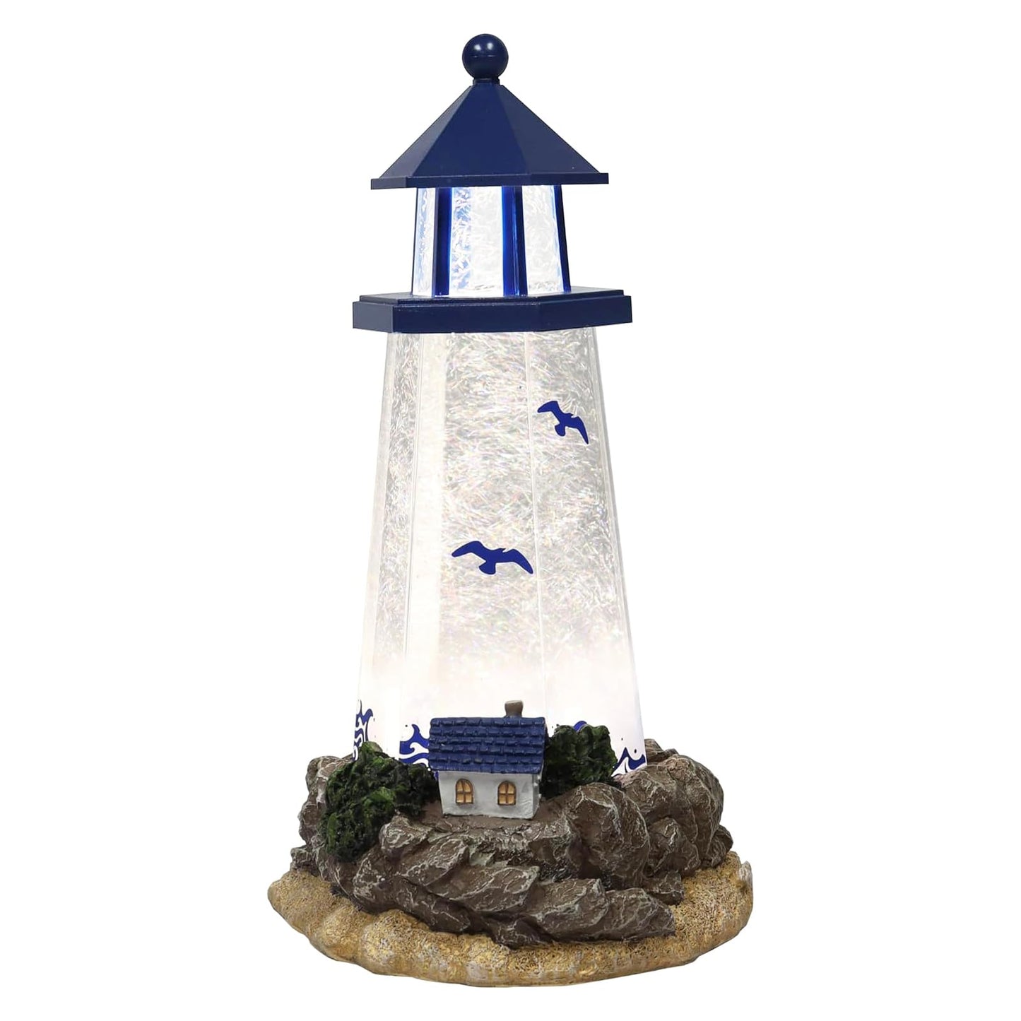 Lighthouse Water Globe by Moments in Time, 11.5” Spinning Glitter Light, Battery Operated, Nautical Coastal Beach Décor Gift