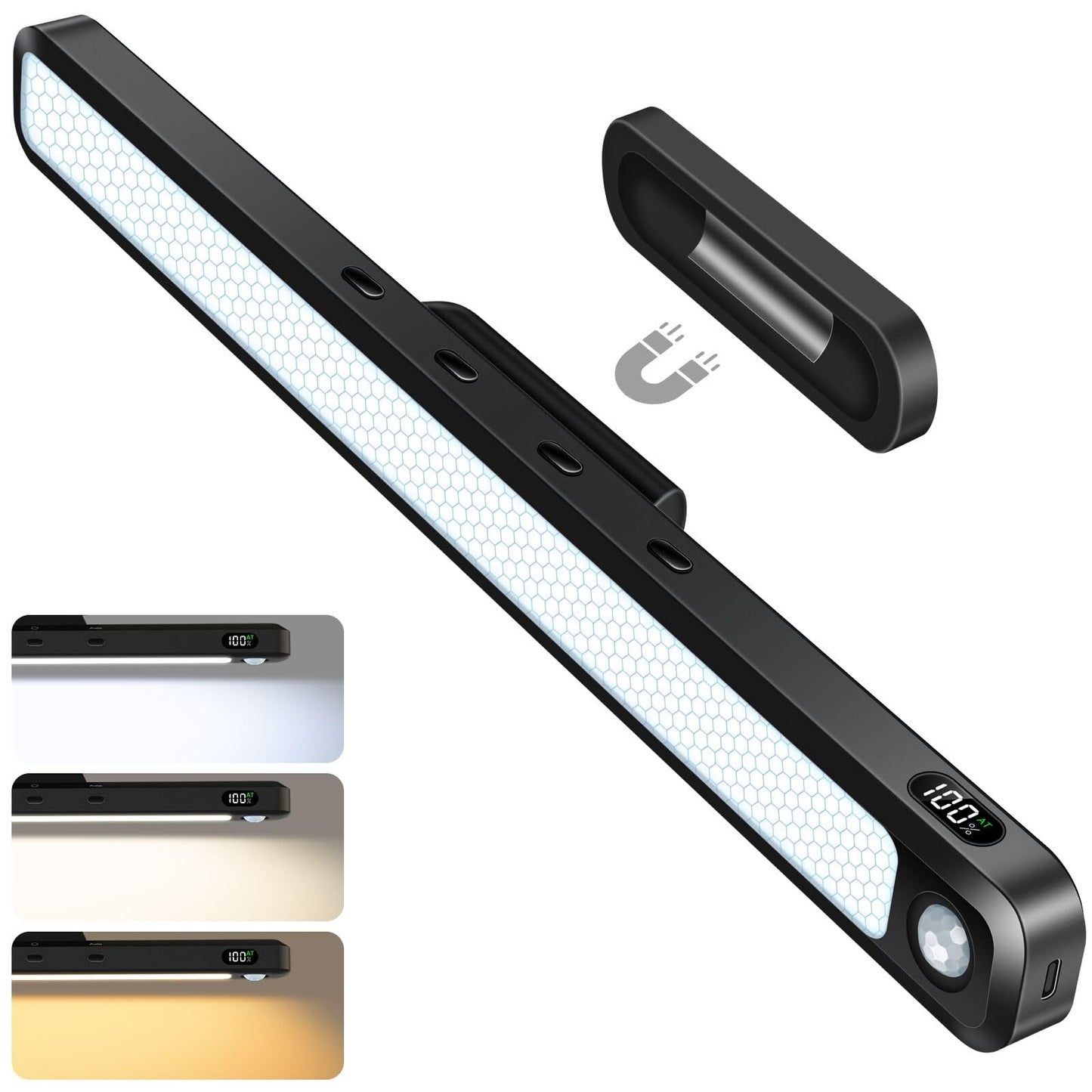 Ferswe 5W Motion Sensor LED Light Bar, 2500mAh Rechargeable, Eye-Friendly Cabinet, Closet, Bathroom & Desk Lighting with Battery Display